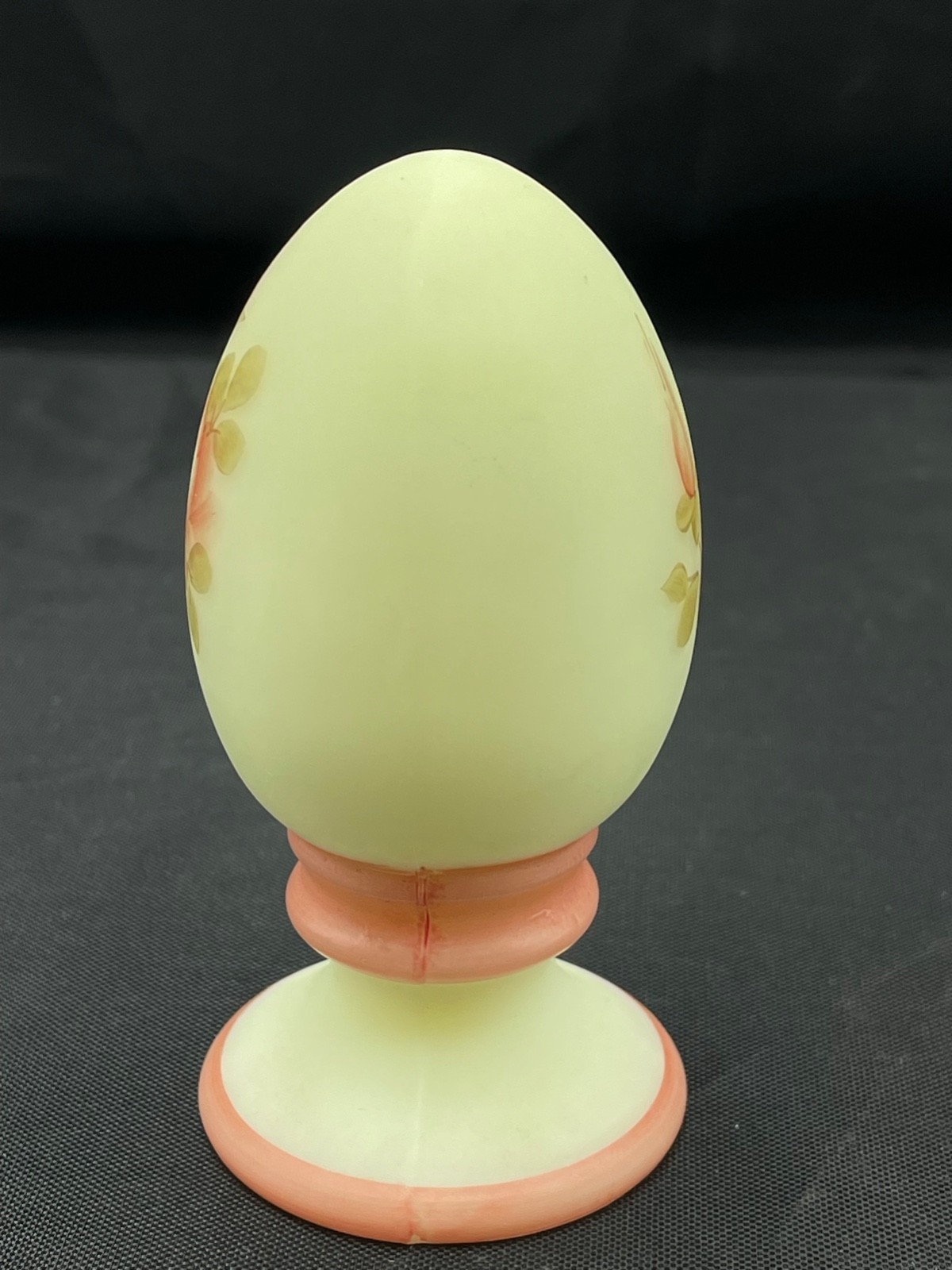 Fenton Vaseline Glass Egg figurine Roses on Custard Handpainted Glows signed