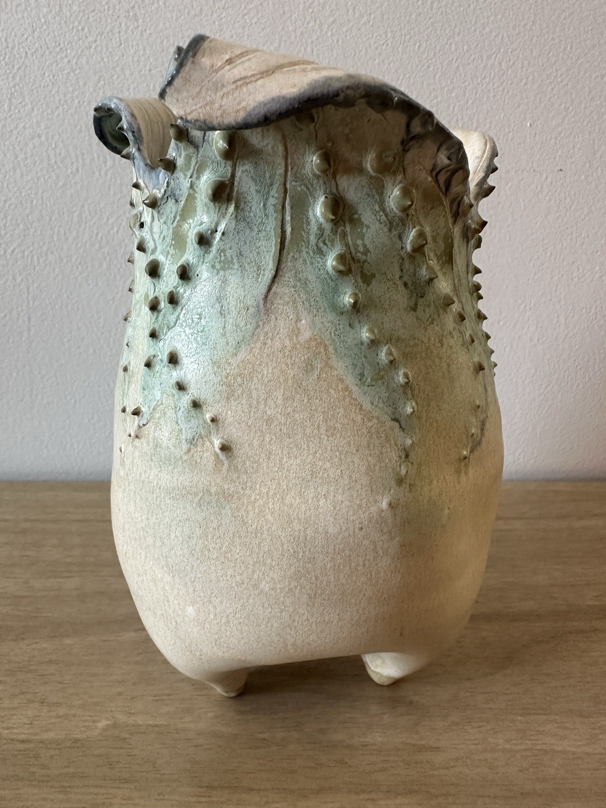 Vintage Studio Art Pottery•Sculptural Vessel•Organic Form•Wavy Rim•Textured