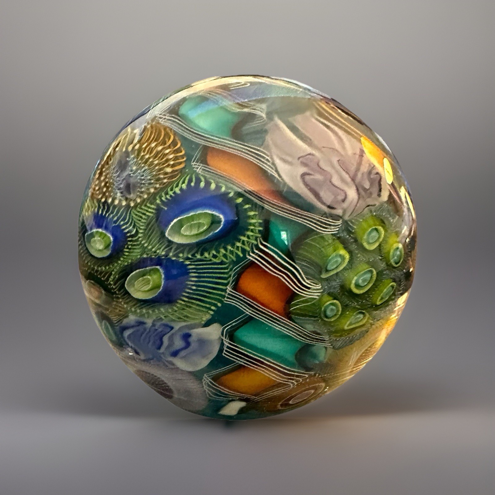 NEW 3” Seascape Inspired Orb Paperweight Signed Art Glass by Scott Garrelts USA