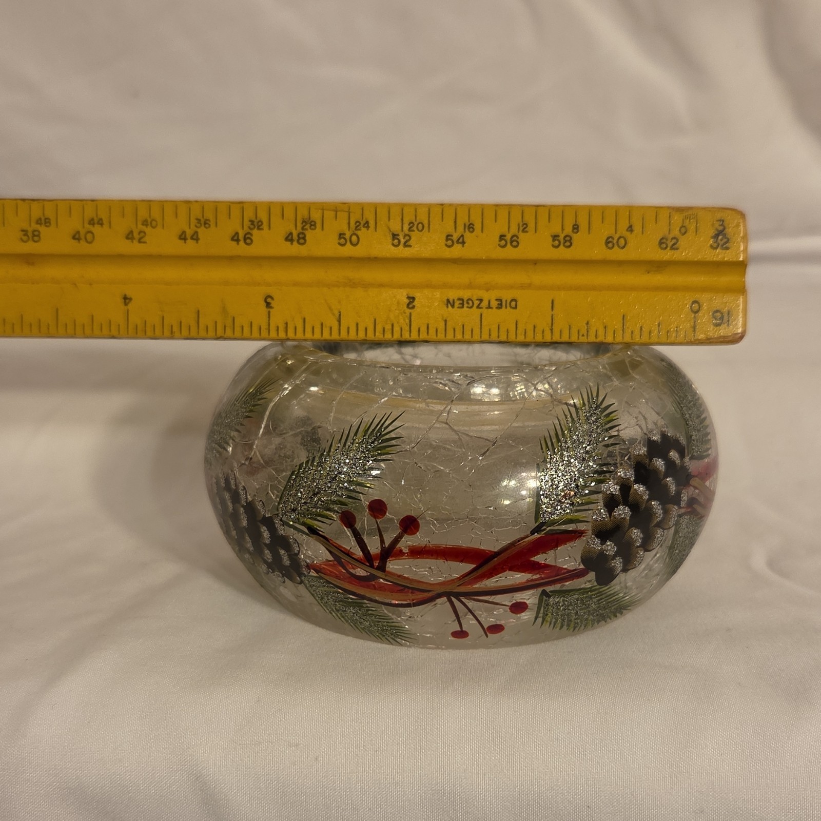 Glass Pinecone Holiday Candle Holder Clear Green Red Black 1.5″H 3.5″W
