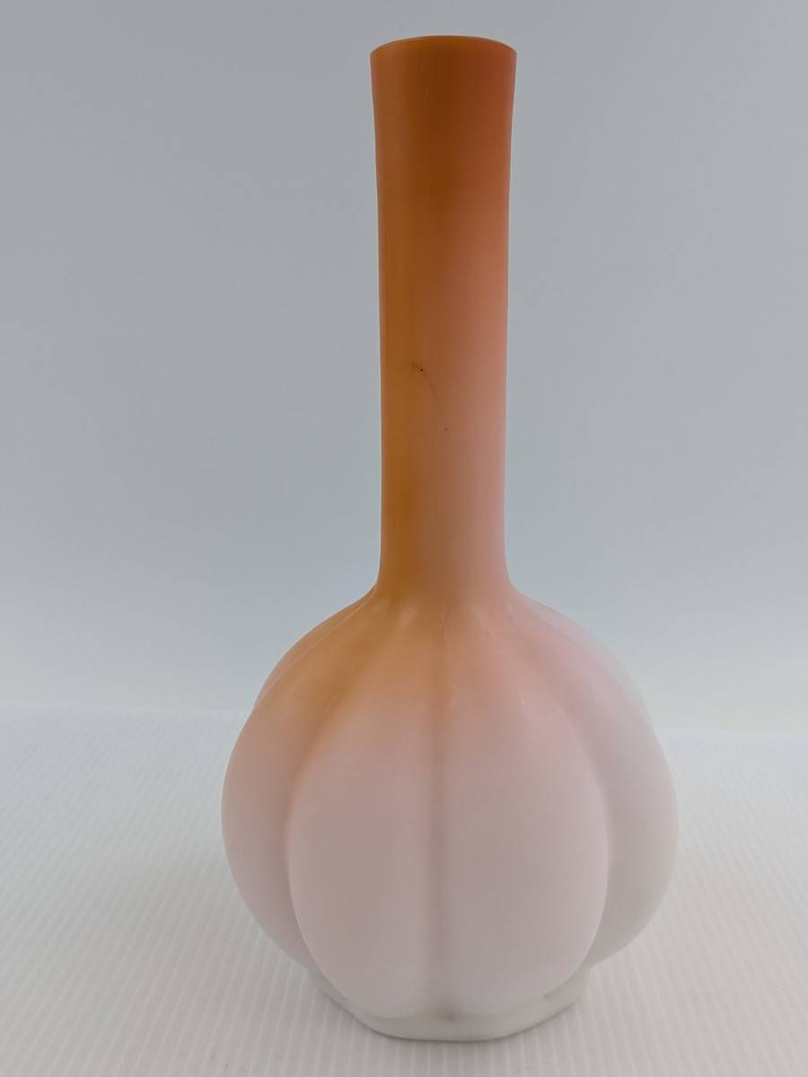 Victorian Cased Satin Glass Vase Ombre Orange Peach White Melon Base Bohemian ?