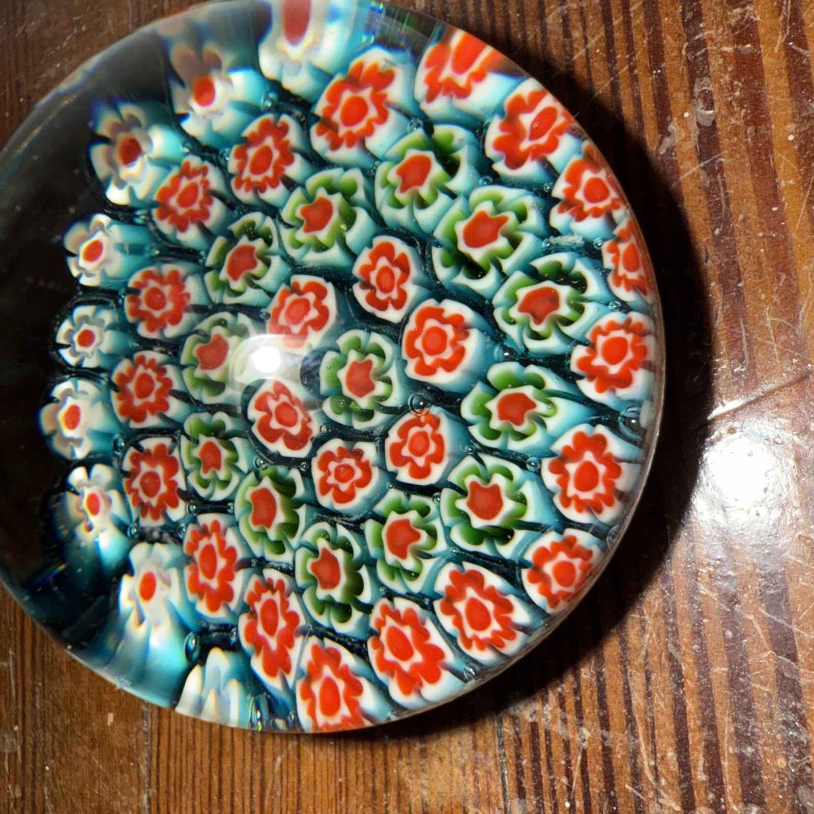 Vintage Italy Red & Blue Millefiori CANE Art Glass No Label Paperweight