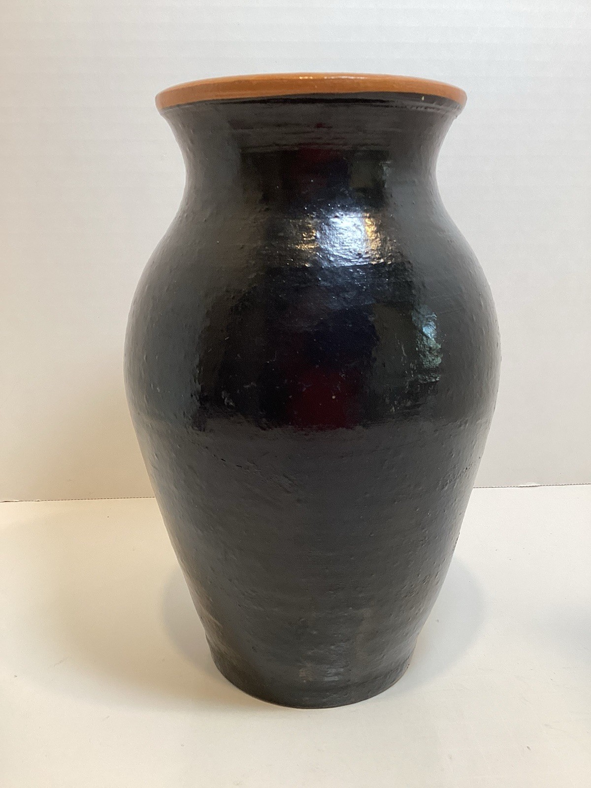 Vintage Handpainted Redware Pottery Vase with Poppies & Daisies SIGNED