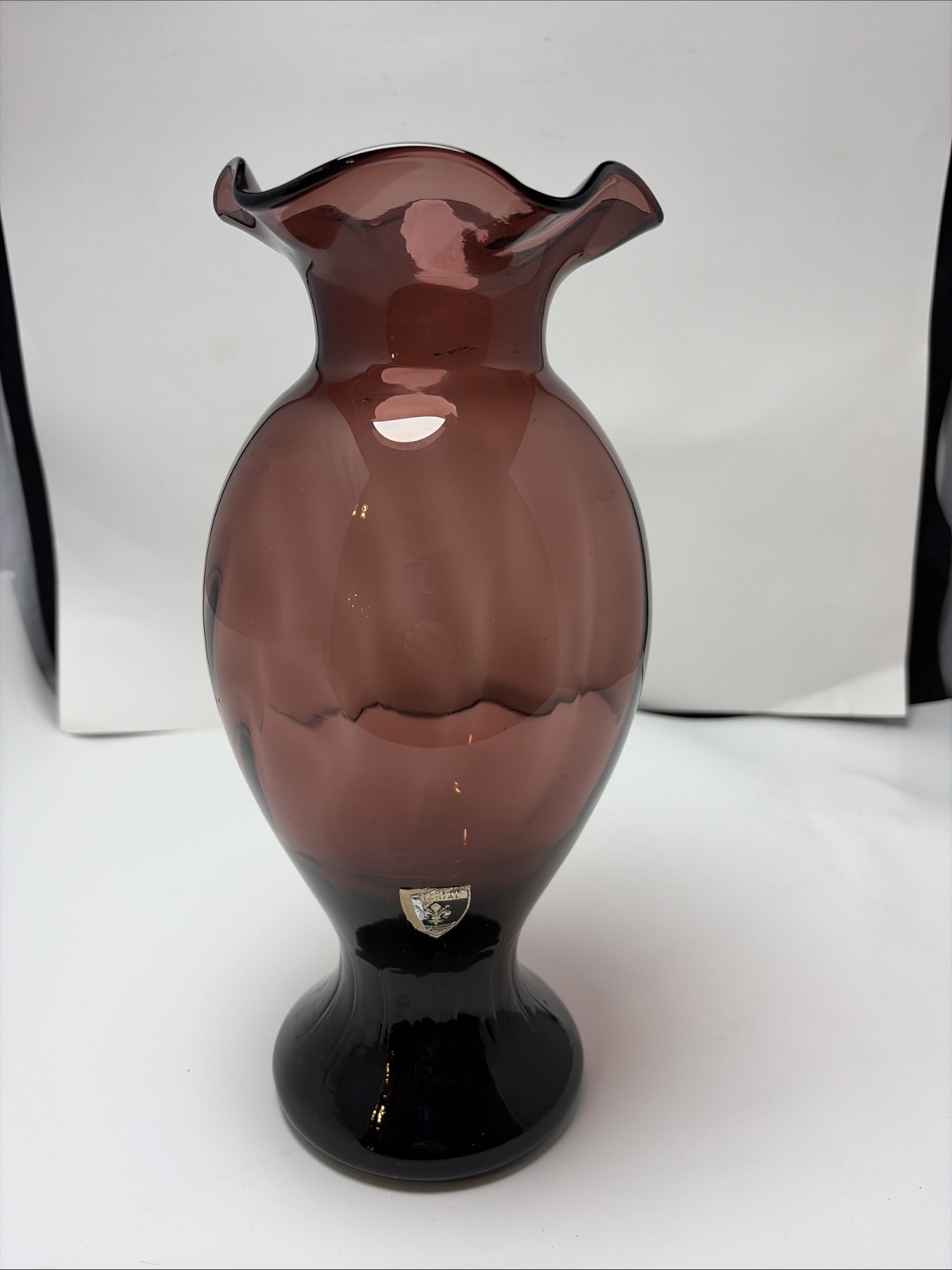 Florentine Blown Glass Country Amethyst Ruffle Vase 11.5 Inches W/Org stickers