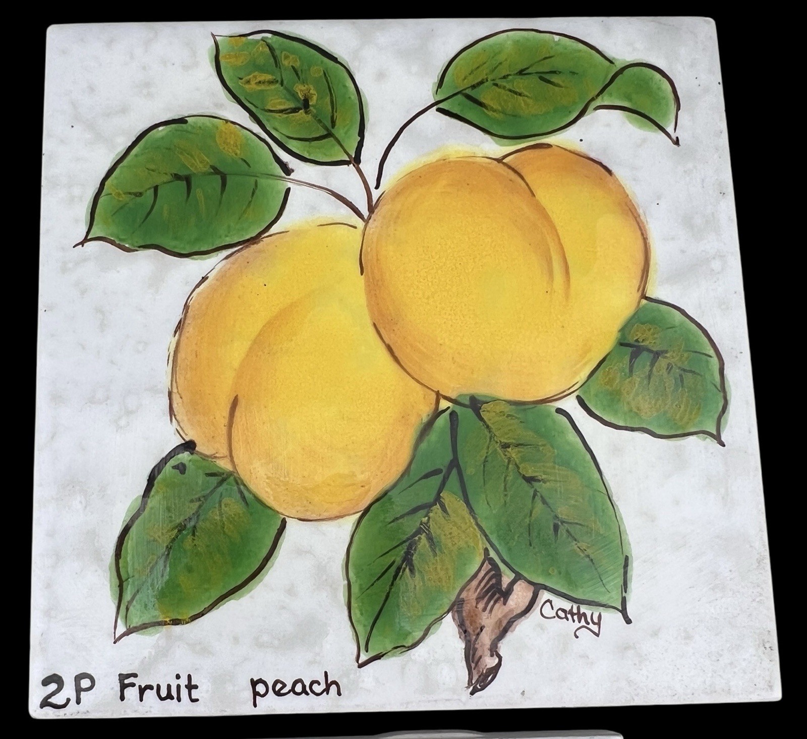 5 Vintage Dal-Tile Glazed Fruit Tiles Peaches Orange Apple & Plum 4.25” USA