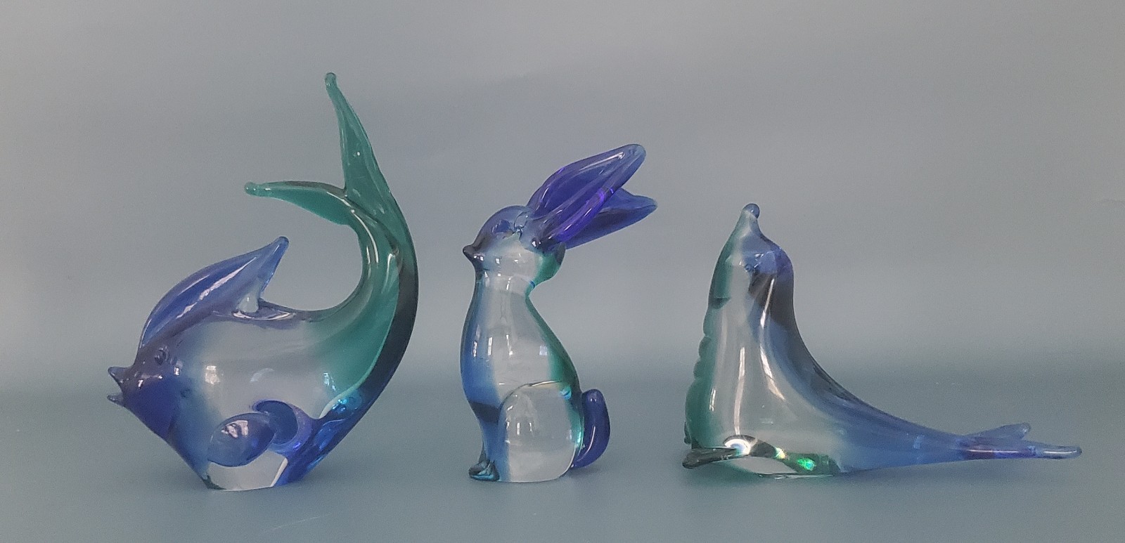 Vintage Murano Glass Animals (SEAL FISH RABBIT) Archimede Seguso.Original Labels