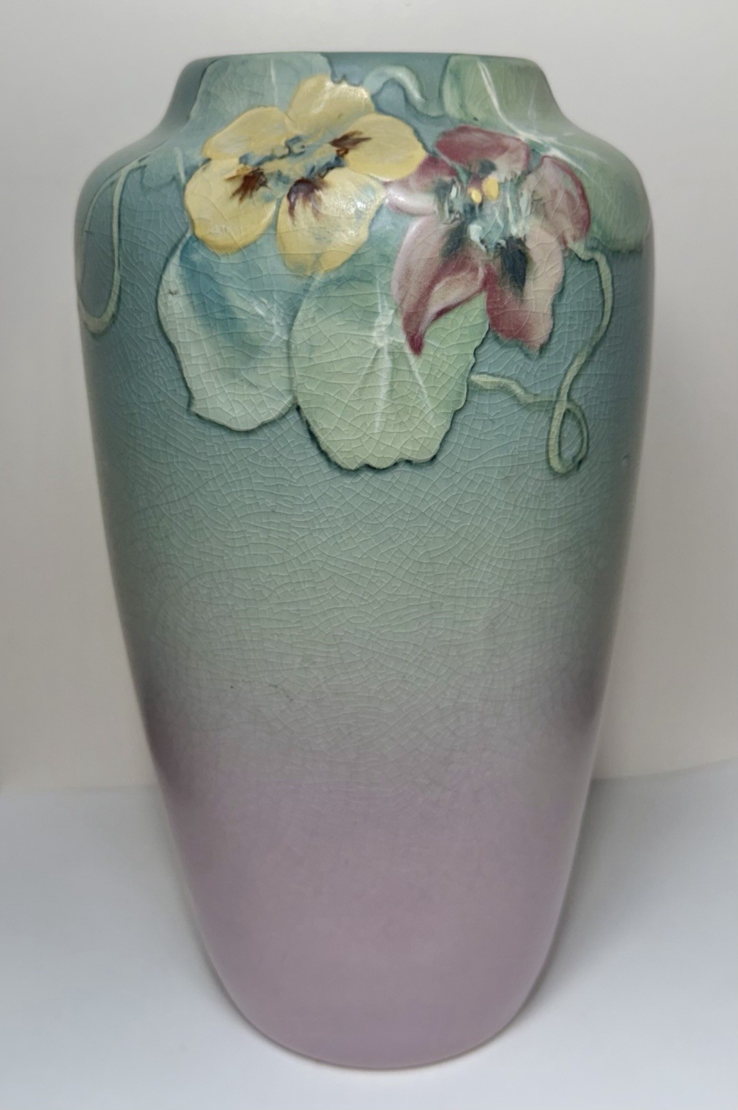 Antique Weller Pottery Hudson Vase Signed Naomi Walch Nasturtium Floral 9.75”