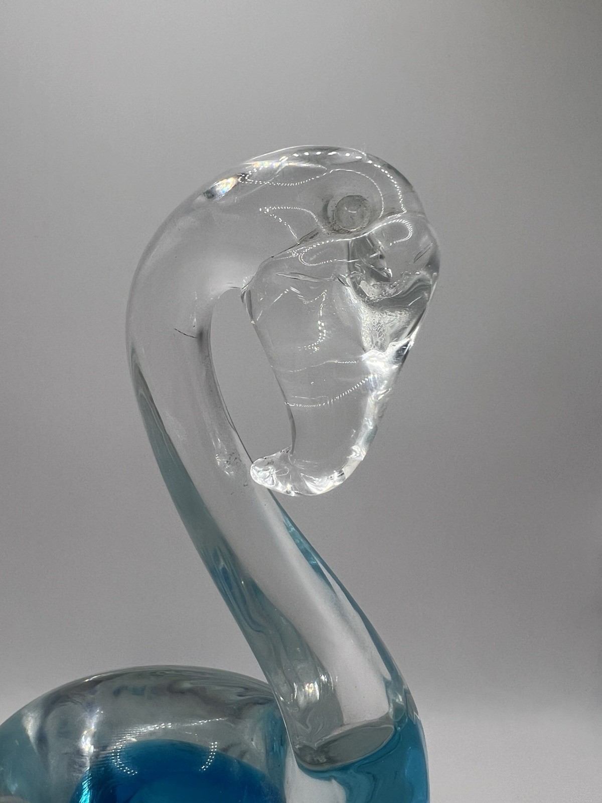 VTG Murano MCM Art Glass Flamingo Blue Heron Light Blue Clear 7.5” Tall Coastal