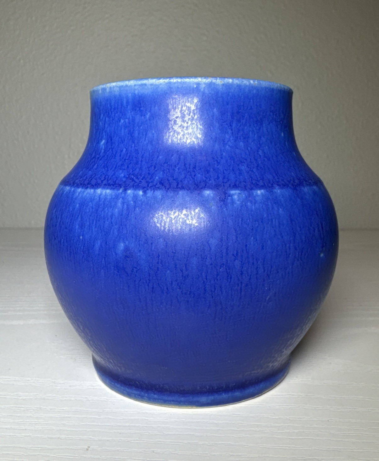 Pewabic Pottery Detroit Vase 3.75” Blue Textured Distressed Edges Matte 2014