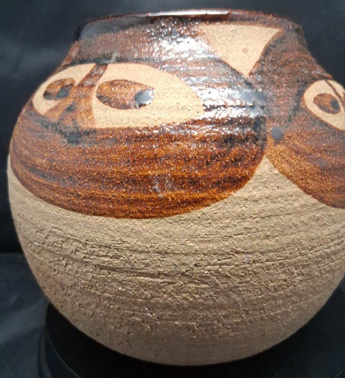 Studio Art Pottery with Abstract Glazed Figures, possibly Anthropomorphic