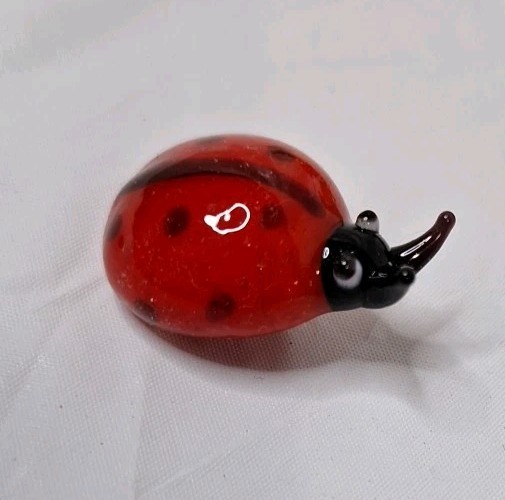 2 Lady Bugs Miniature Collectible Hand Blown Art Glass Figurines 1″