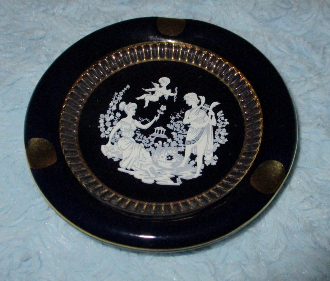 Vintage C. Florentine Italy Cobalt Blue Cupid Courtship Ashtray EUC