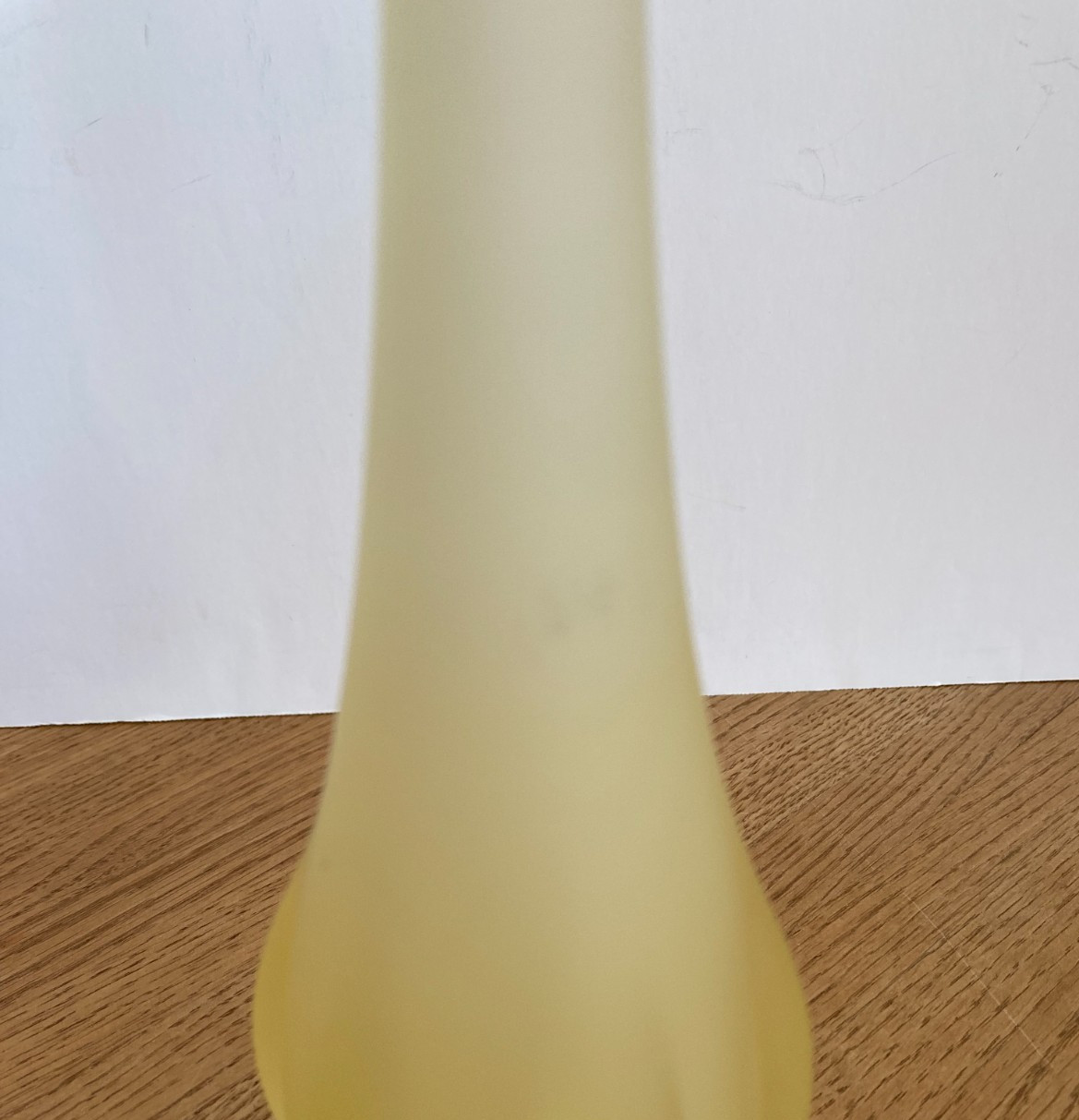 Vintage Viking Glass Yellow Satin Frost 6 Petal 12″ Footed Swung Vase w/ Label