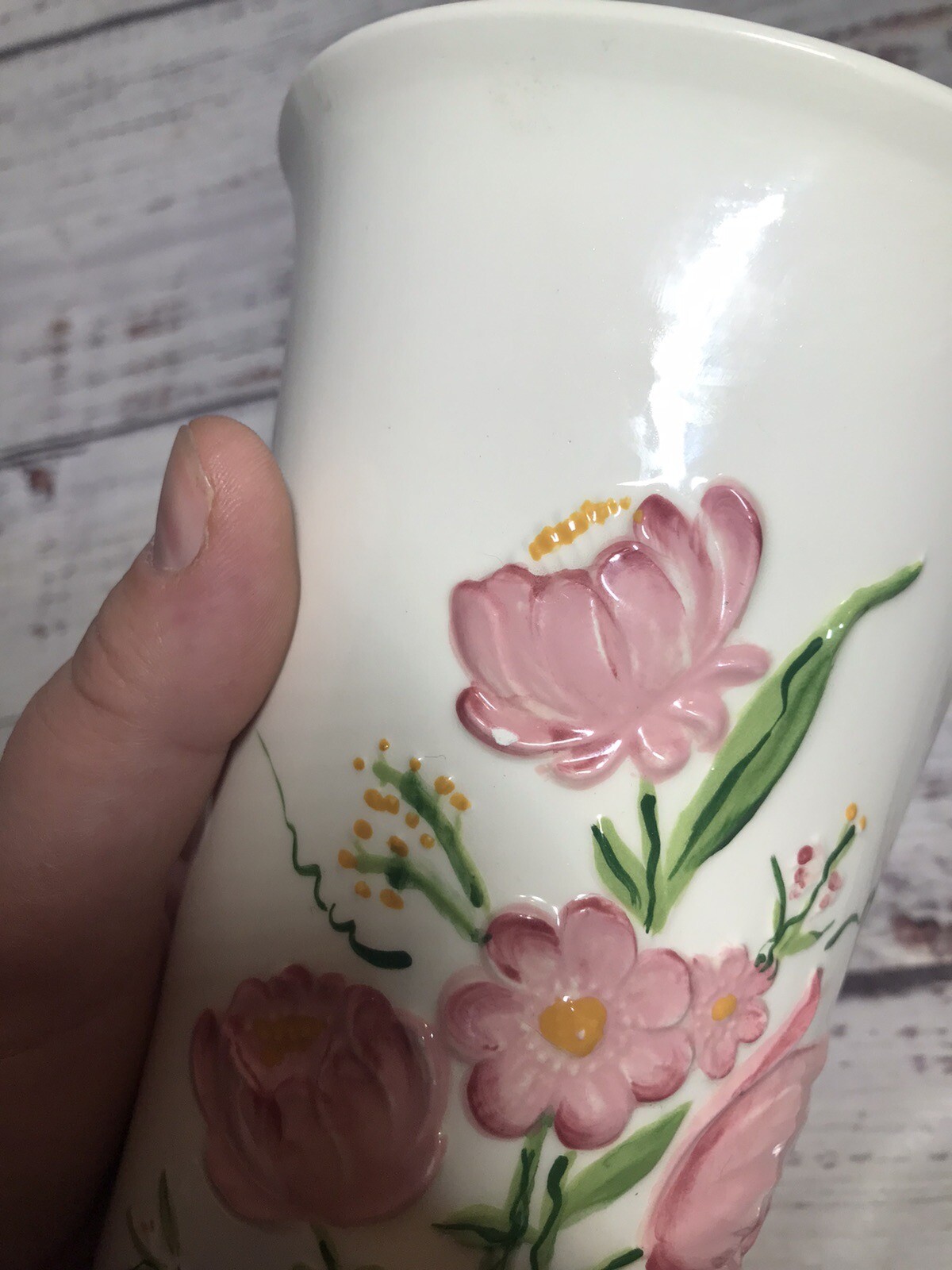 9” Inch Pink Floral Flowers Vase Ceramic Mold Vintage Country Decor