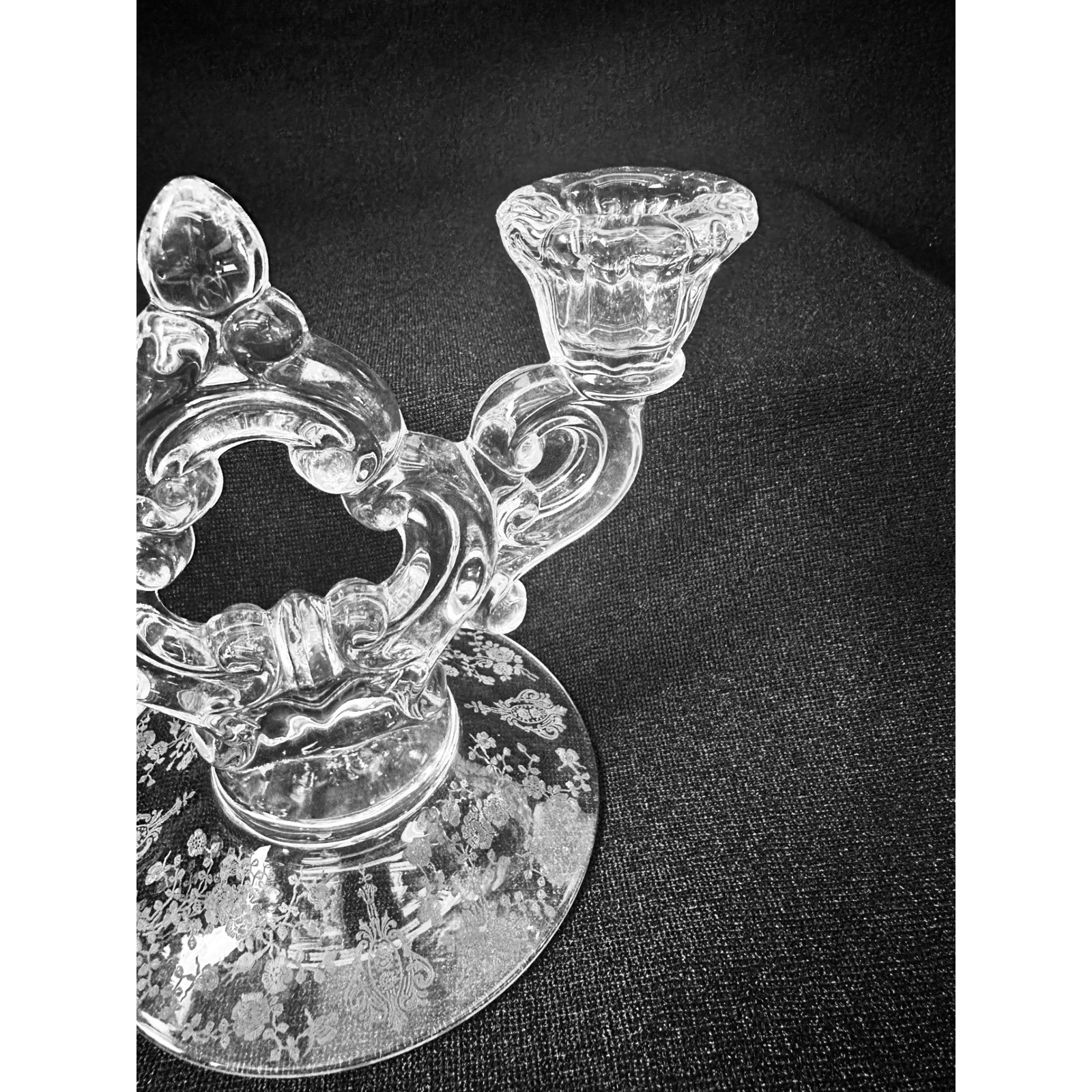 2 Cambridge Rose Point 2 Lite Candle Holder Keyhole Etched Glass Pair Candelabra