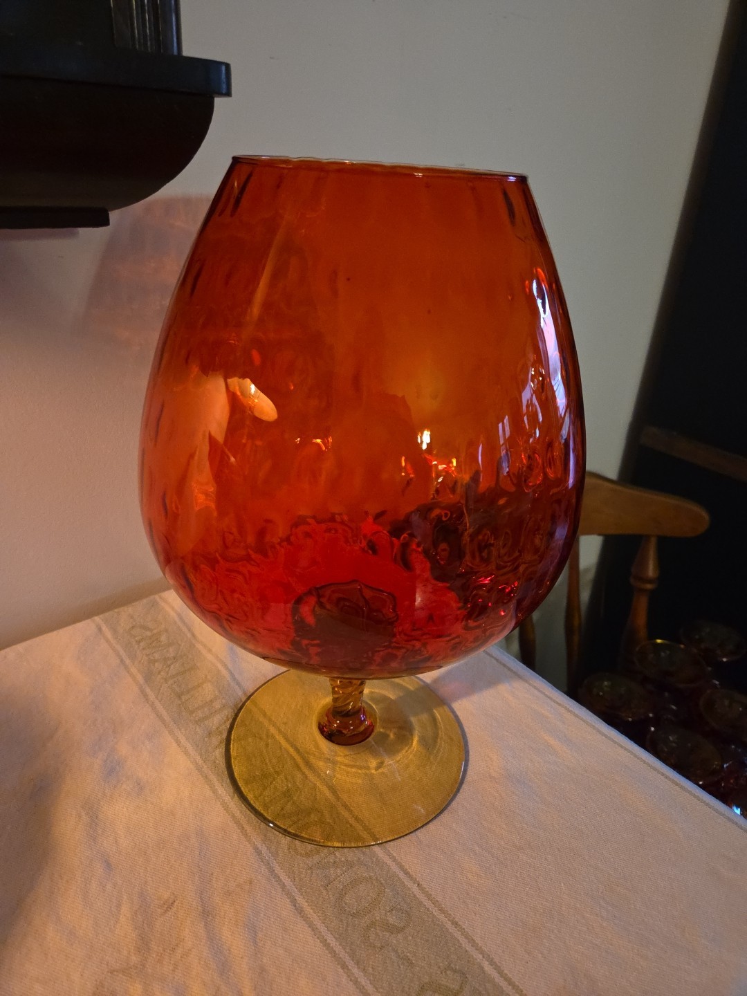 VTG Empoli Italian Brandy Snifter Pedestal Vase Orange Amberina Optic 14″ Aprx
