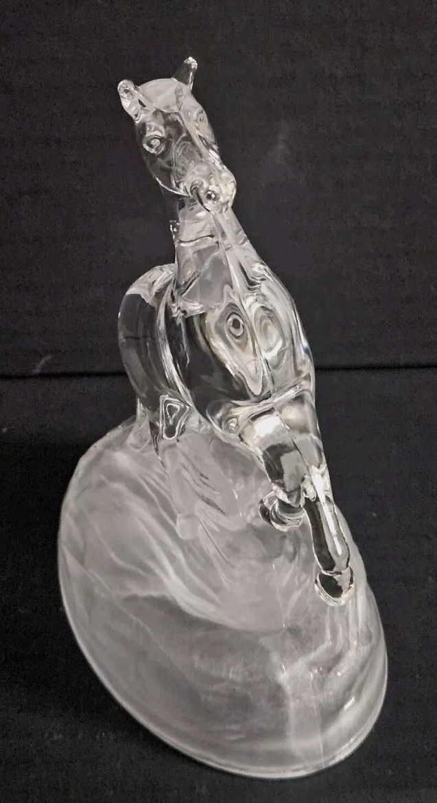 Vntg 1970s Cristal D’Arques Automatic Crystal Glass Rearing Horse Frosted Base