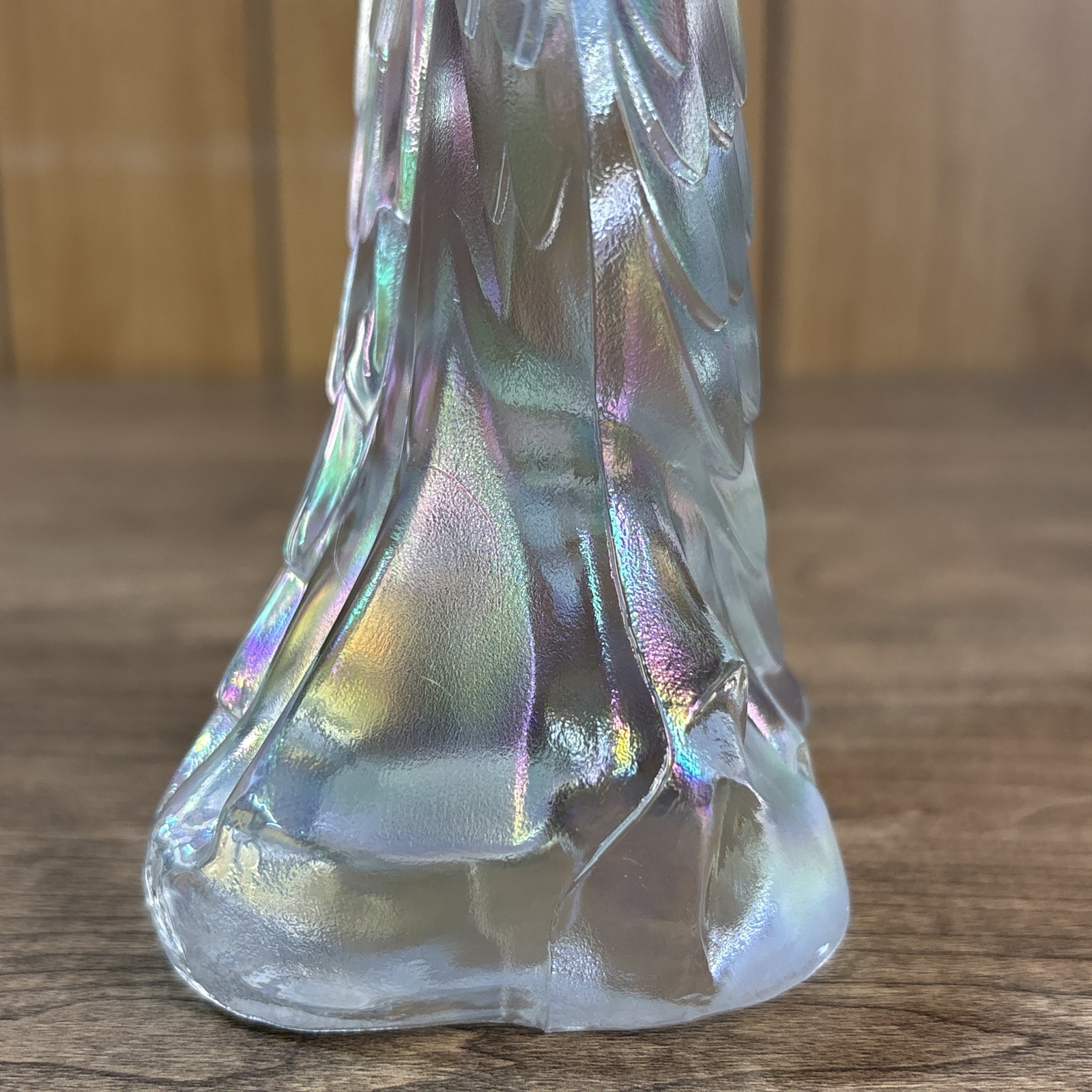 Rare NON Coralline Wings Fenton Art Glass Iridescent Angel Figurine White Clear