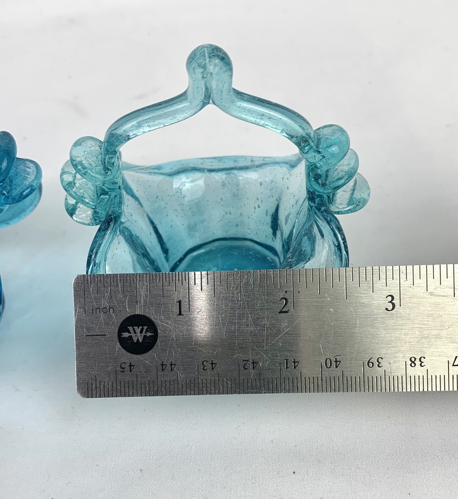 Lot of 6 Vtg Small Hand Blown Glass Baskets Blue Turquoise Table Decor Filler
