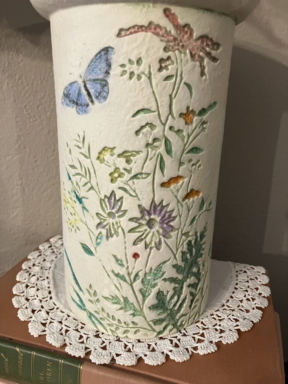 Vintage Nature Wildflower Boho Butterfly Impression Vase Handmade Art Flower