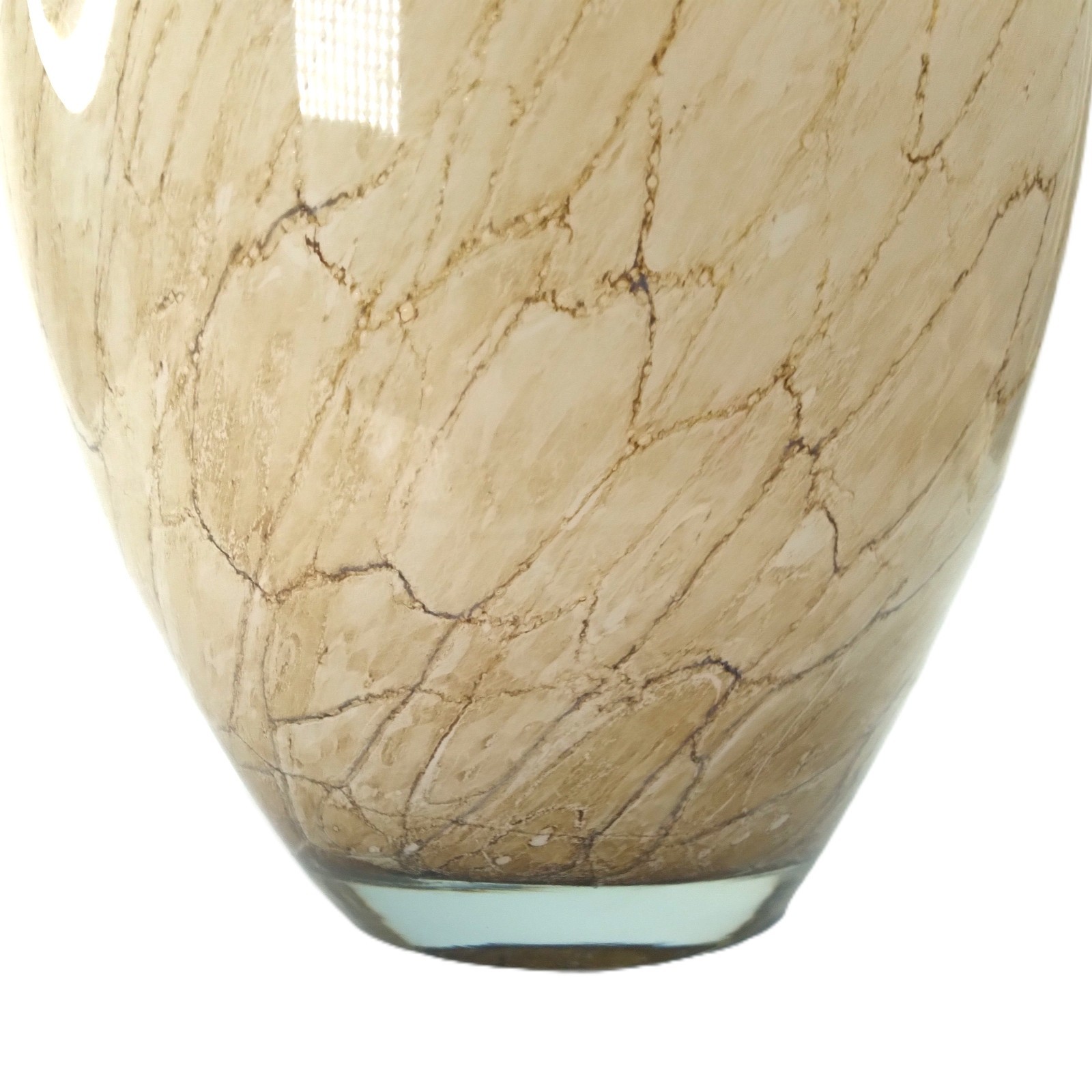 Jozefina Krosno Art Glass Marbled Tan and Brown Ombre Base Clear Cased 9″x6″