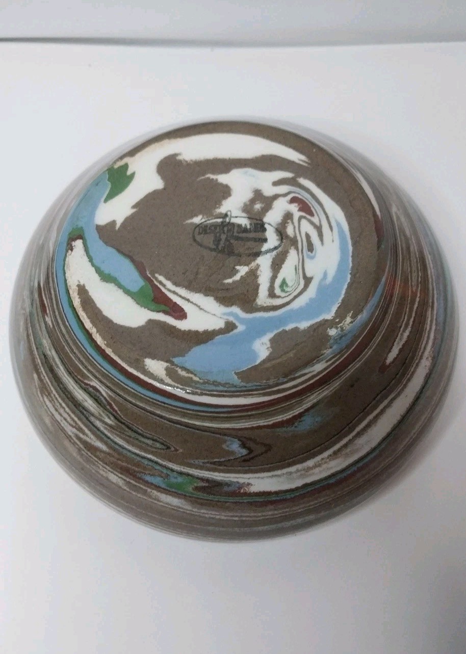 Desert Sands Pottery 5.5” Bowl Green Red Brown Blue Swirl Handmade MCM