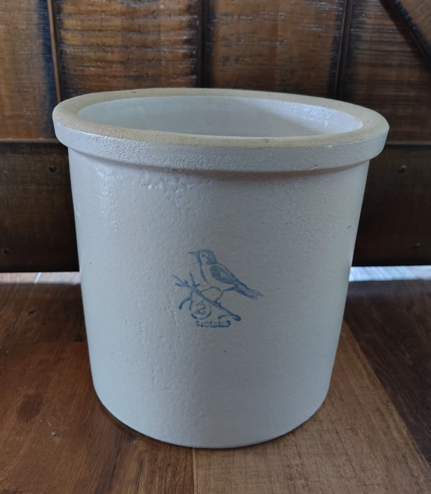 Vintage Reproduction Decorative 2 Gallon Bluebird Crock White Interior