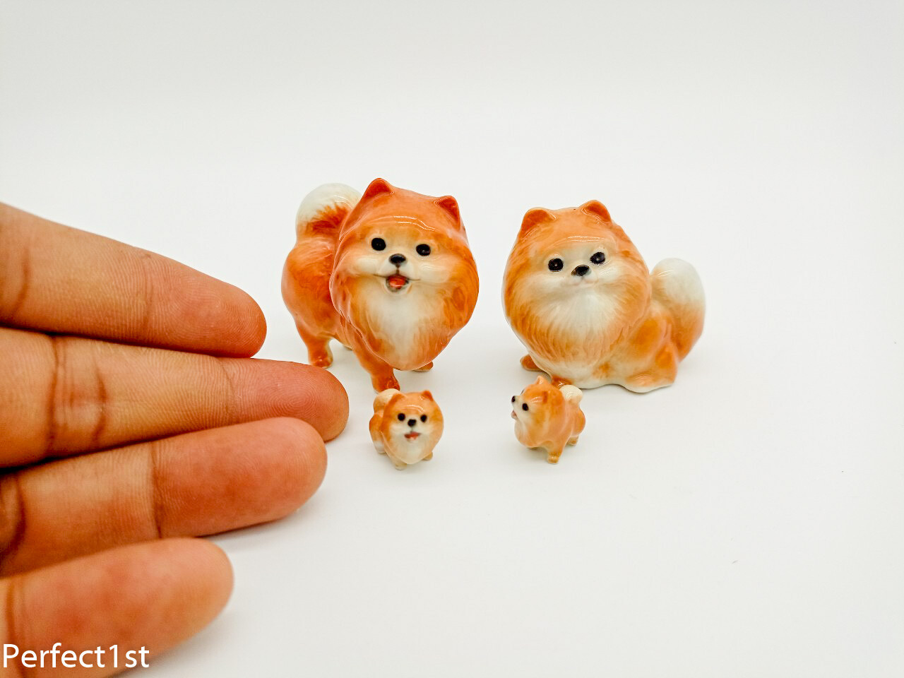 Cute Puppies family pomeranian dog ceramics miniature figurine animals porcelain
