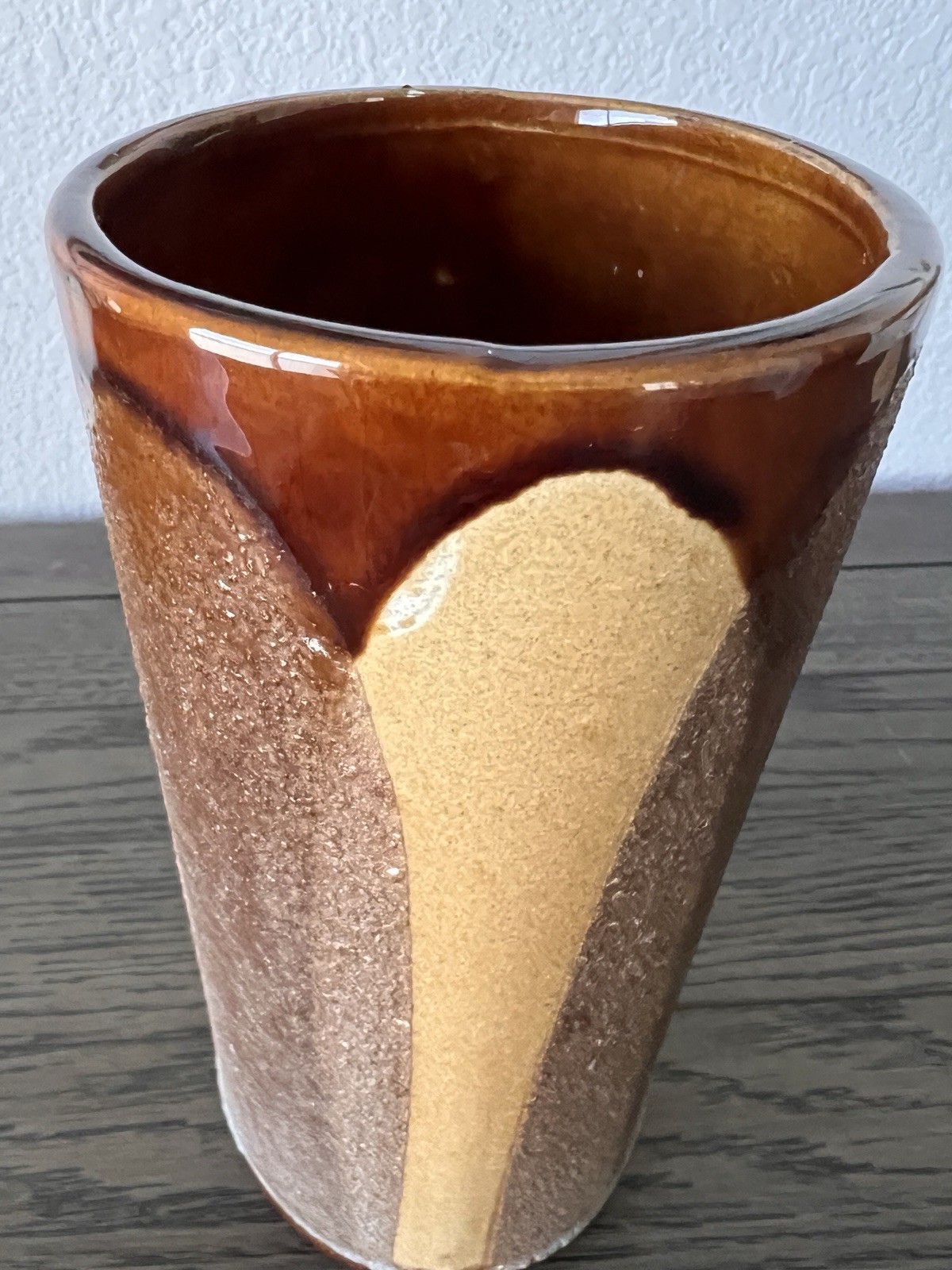 Vintage Brown Tan Drip Glaze Textured Haeger Pottery Cylinder Vase 9” T USA 3917