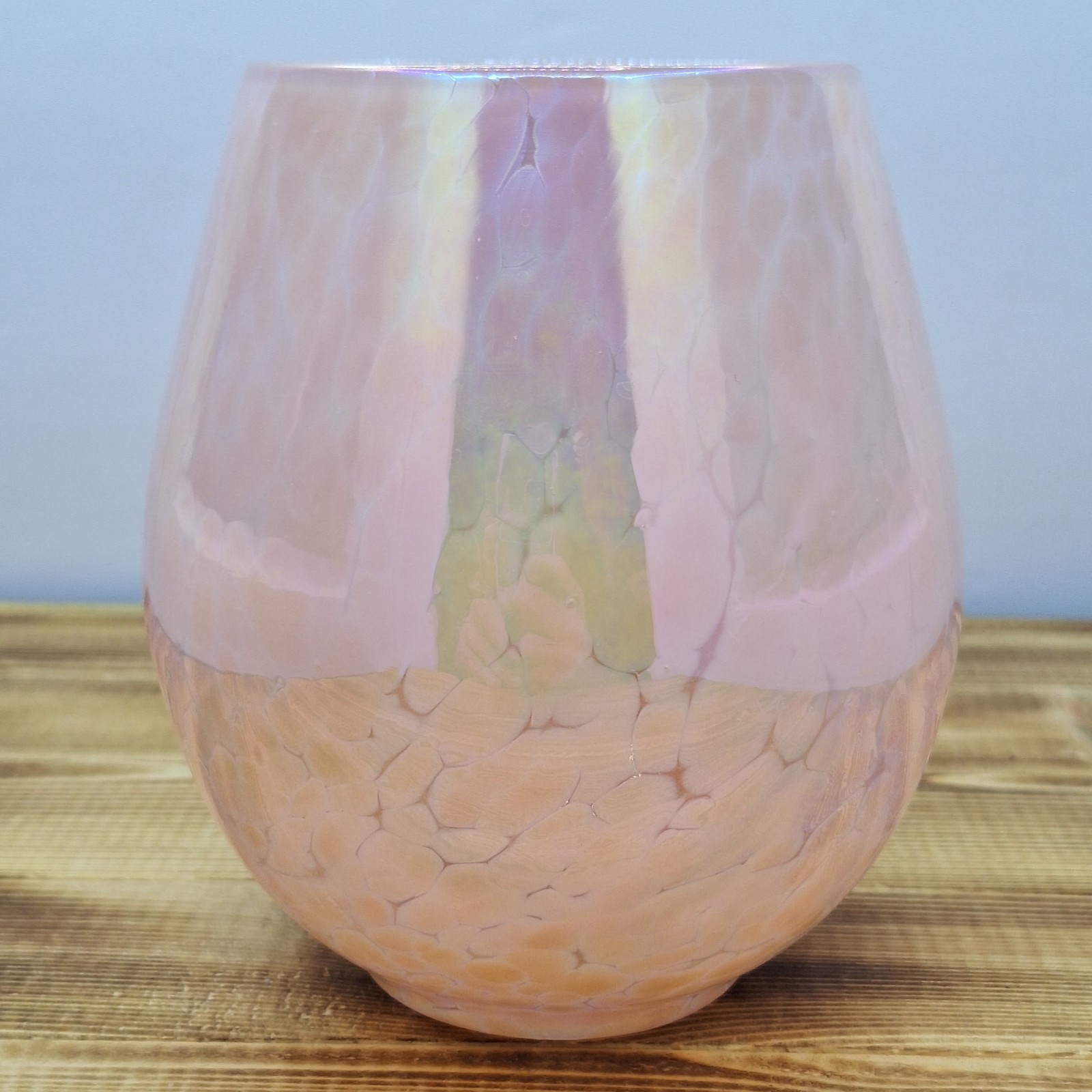 Pink Iridescent Studio Art Glass Hand Blown Vase Spotted 5.5 Inch Pontil