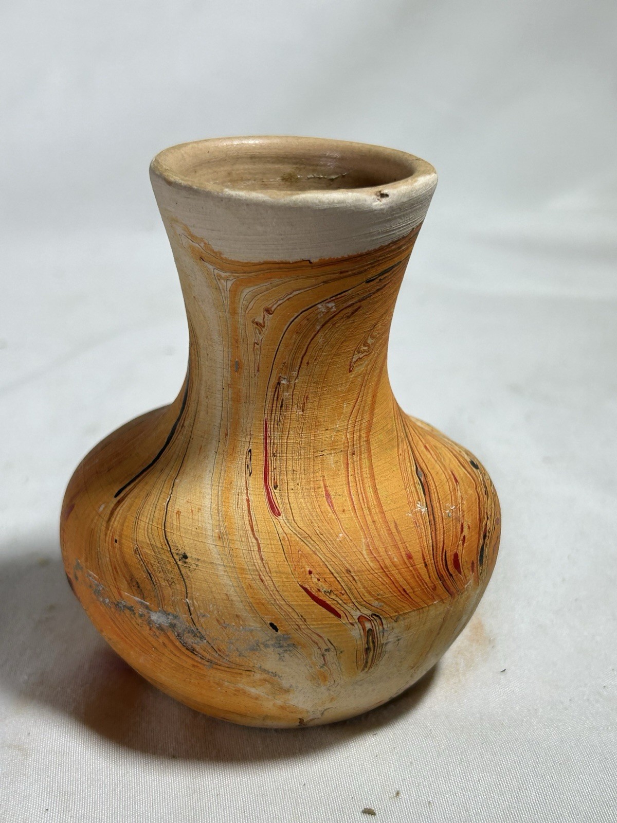 VTG Nemadji Pottery Bulbous Vase Stamped 4″ Inches Tall Red Orange Native Clay