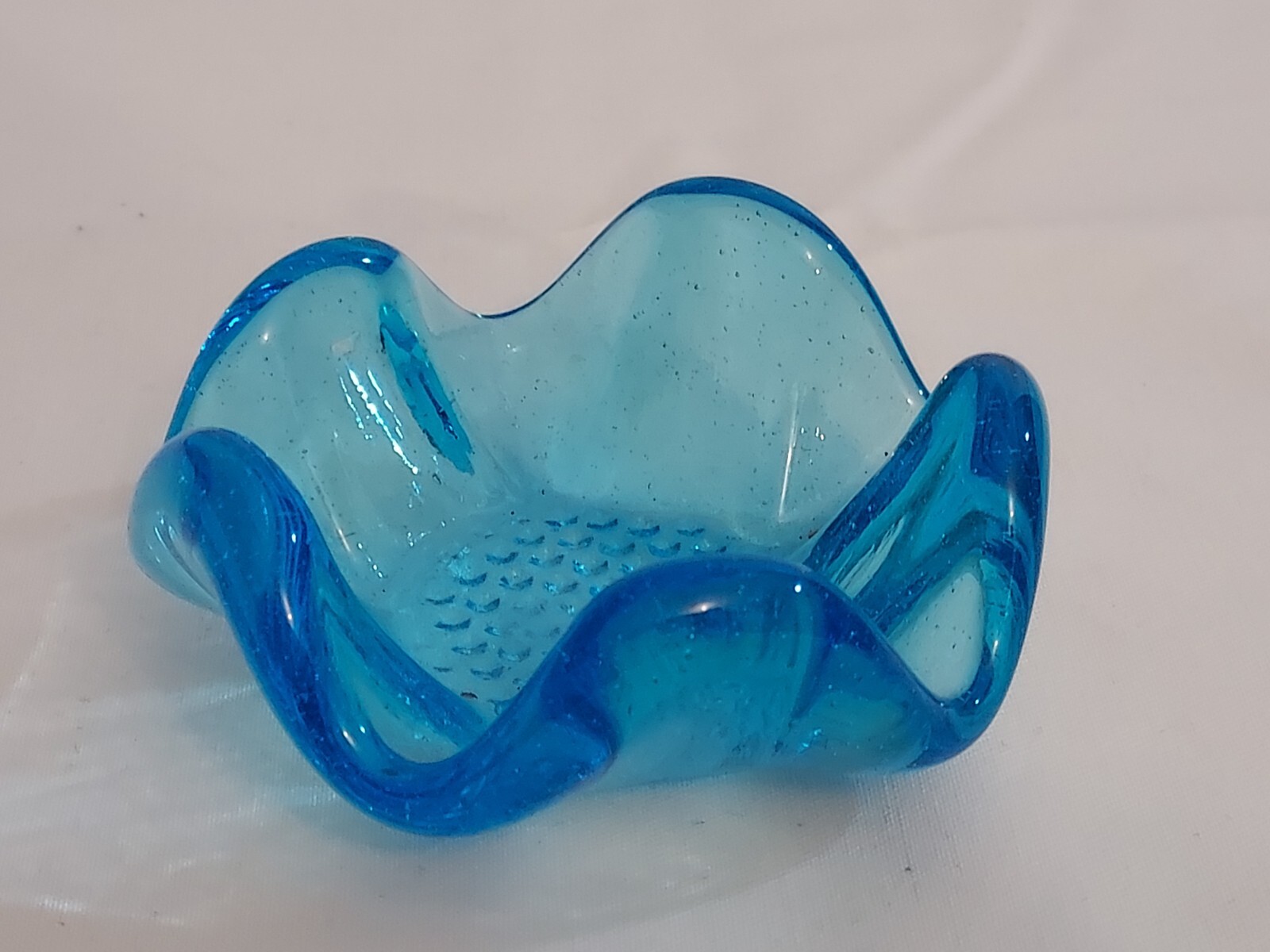 MCM Mid Century SAPPHIRE BLUE Italian Art Glass 5 Petal ASHTRAY Trinket Dish