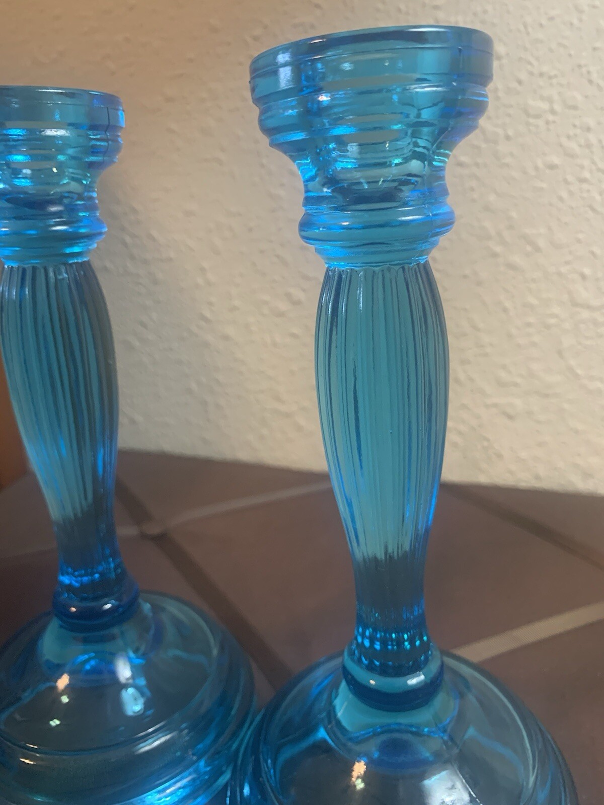 Fostoria Tiara “Duchess” Horizon Blue Candlestick Holders (Set Of 2)