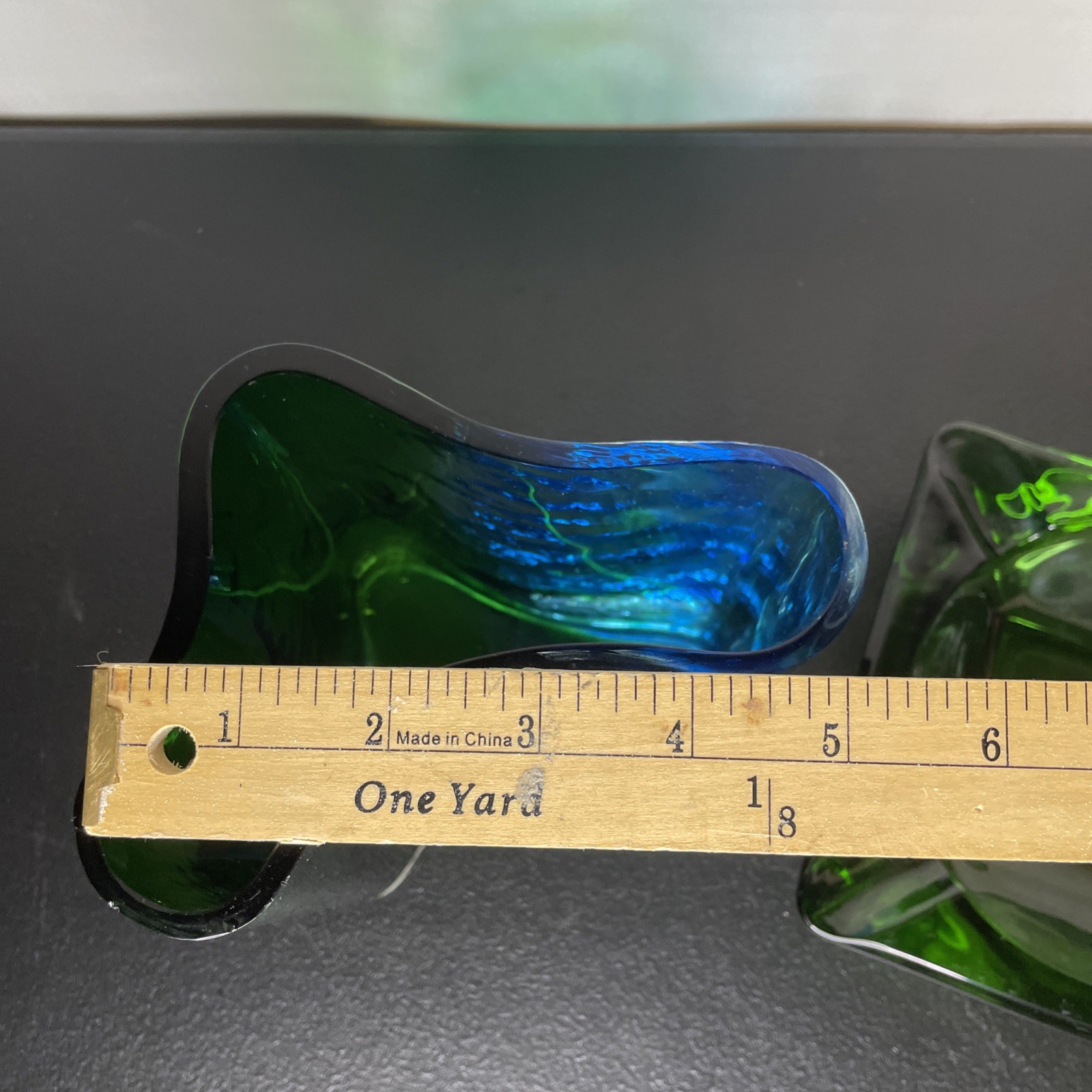 Southern Living Green Clear and Blue Art Glass Vase And Ash Tray Set Of 2