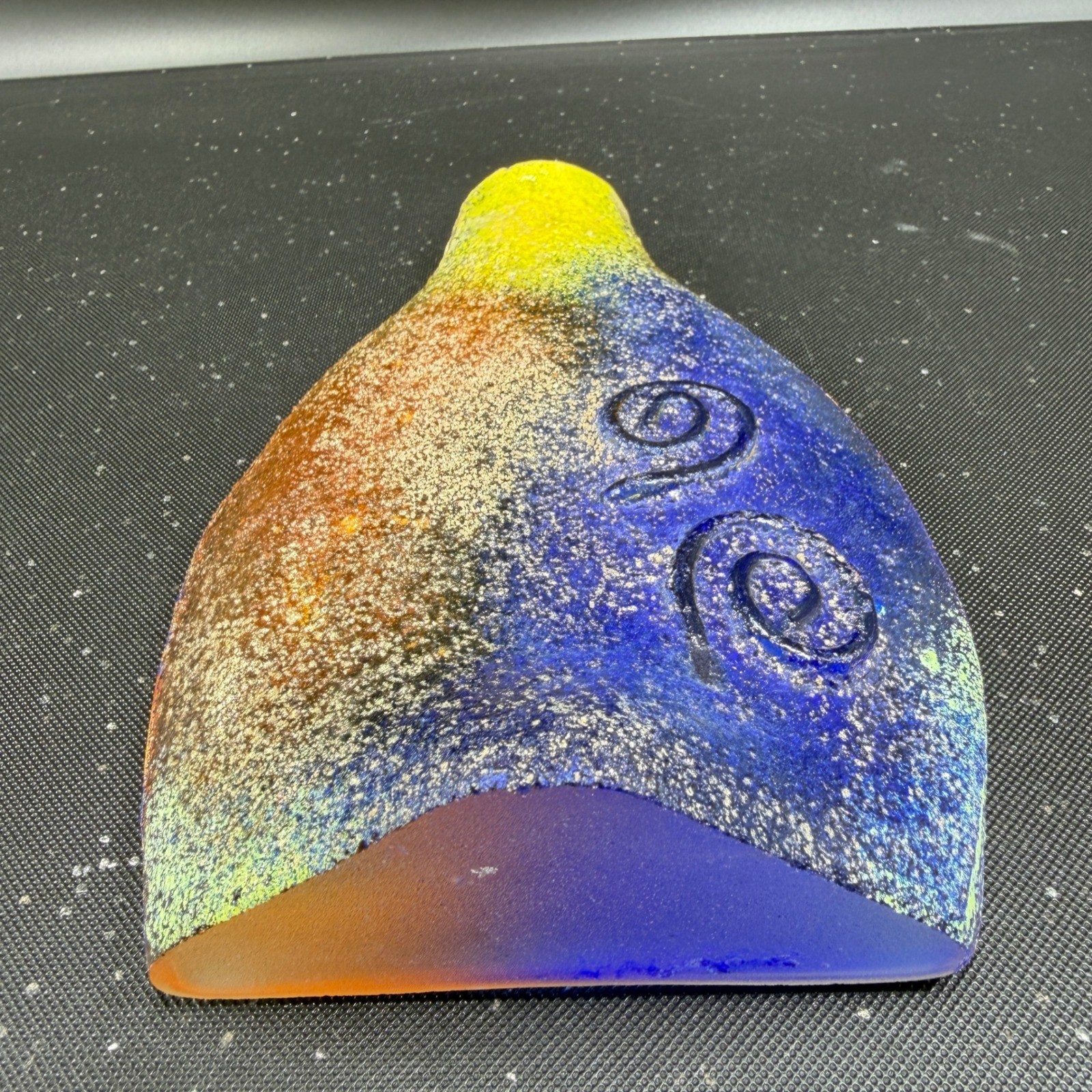 Cassandre Glass Studio Art Glass Belly Glass Sculpture Yellow Spiral Decor 7in