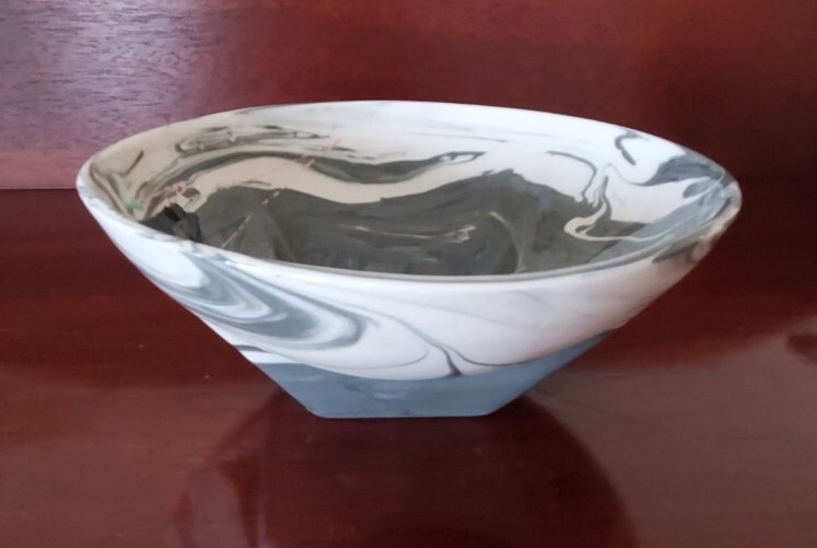 Rare Studio Art Pottery Agateware Nerikomi ‘Marble’ Clay Bowl-Artist Signed