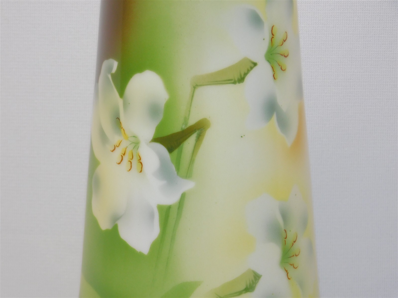 Antique C.T. Carl Tielsch Altwasser Hand Painted White Iris Tapered Vase 10.5″