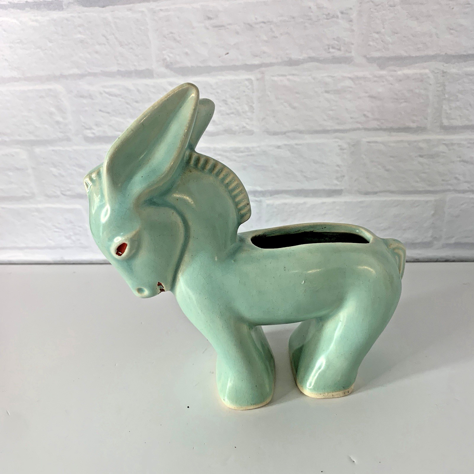 Vintage 1940s Donkey Planter by McCoy Art Deco Celadon Blue 5 inch