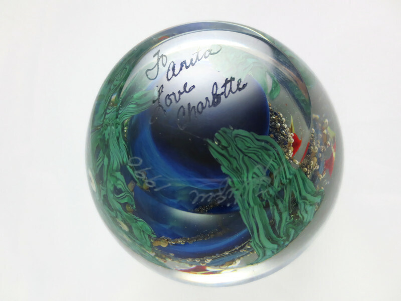 Vintage 1990 Zellique Studio Signed Art Glass Aquarium Angel Fish Paperweight