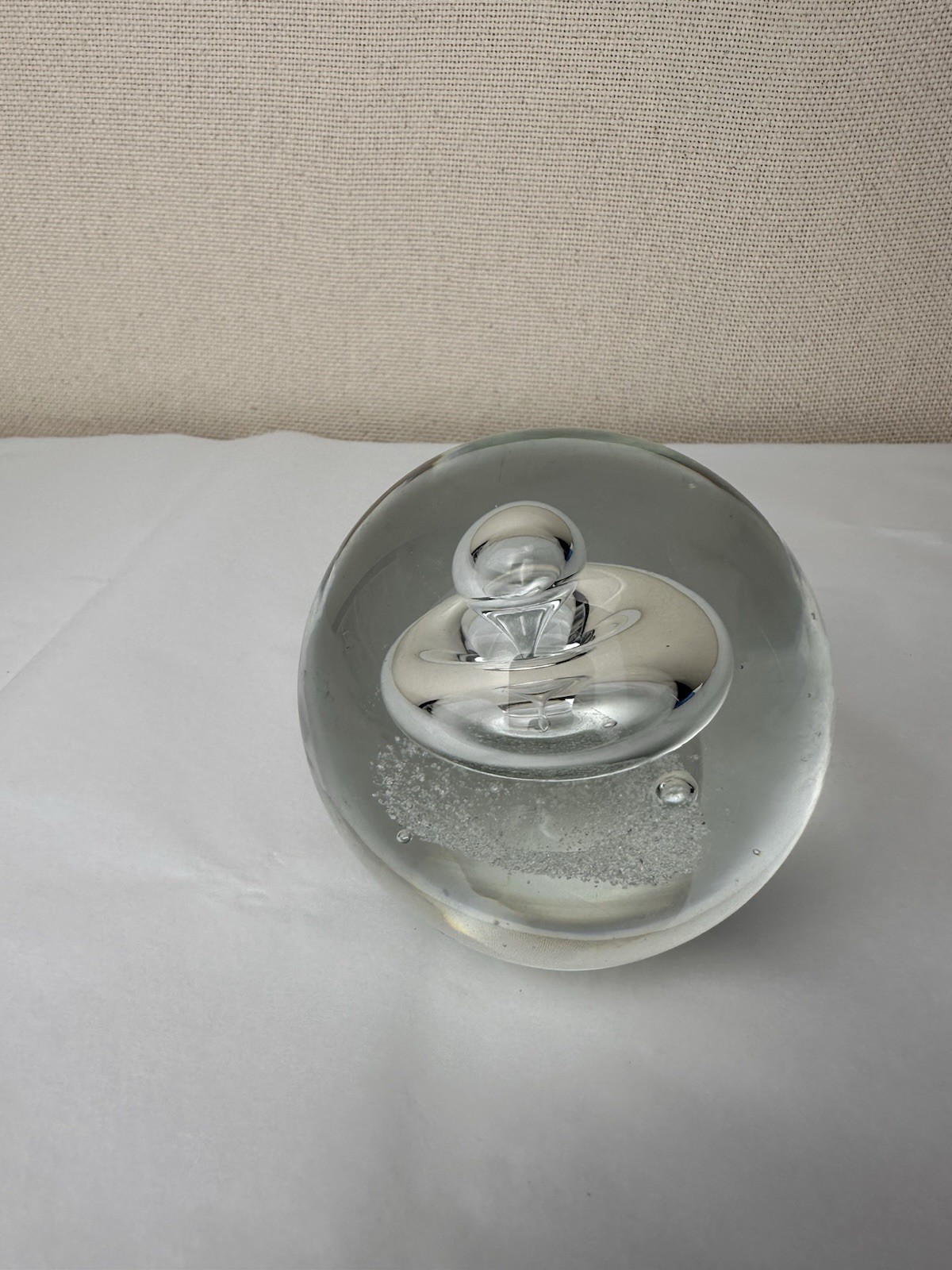 Vintage Paperweight Art Glass Swirl Bubble Single Tornado Clear Round 3″