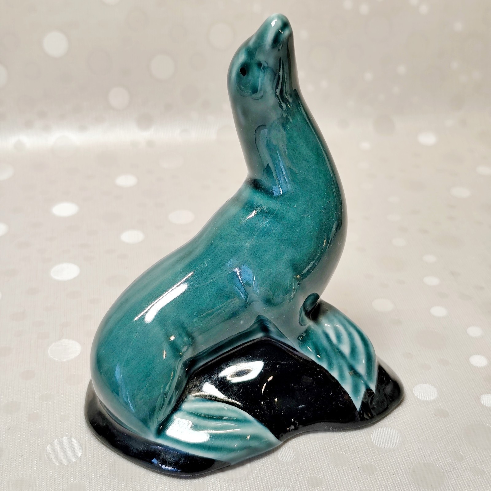 Poole Pottery Seal Figurine, Blue Teal Glaze Sea Lion, Mid Century Modern Art