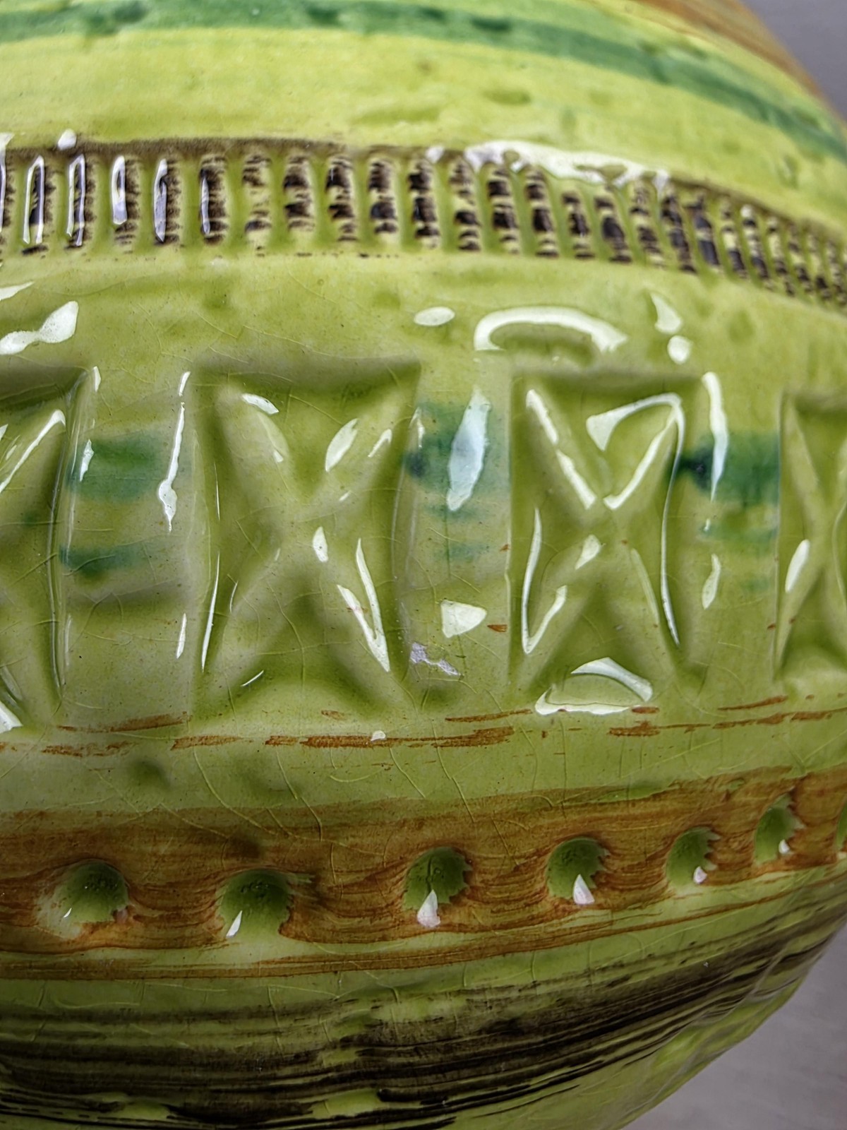 Vintage Rosenthal Netter Italy Green Geometric Art Pottery Round Vase MCM 264/4