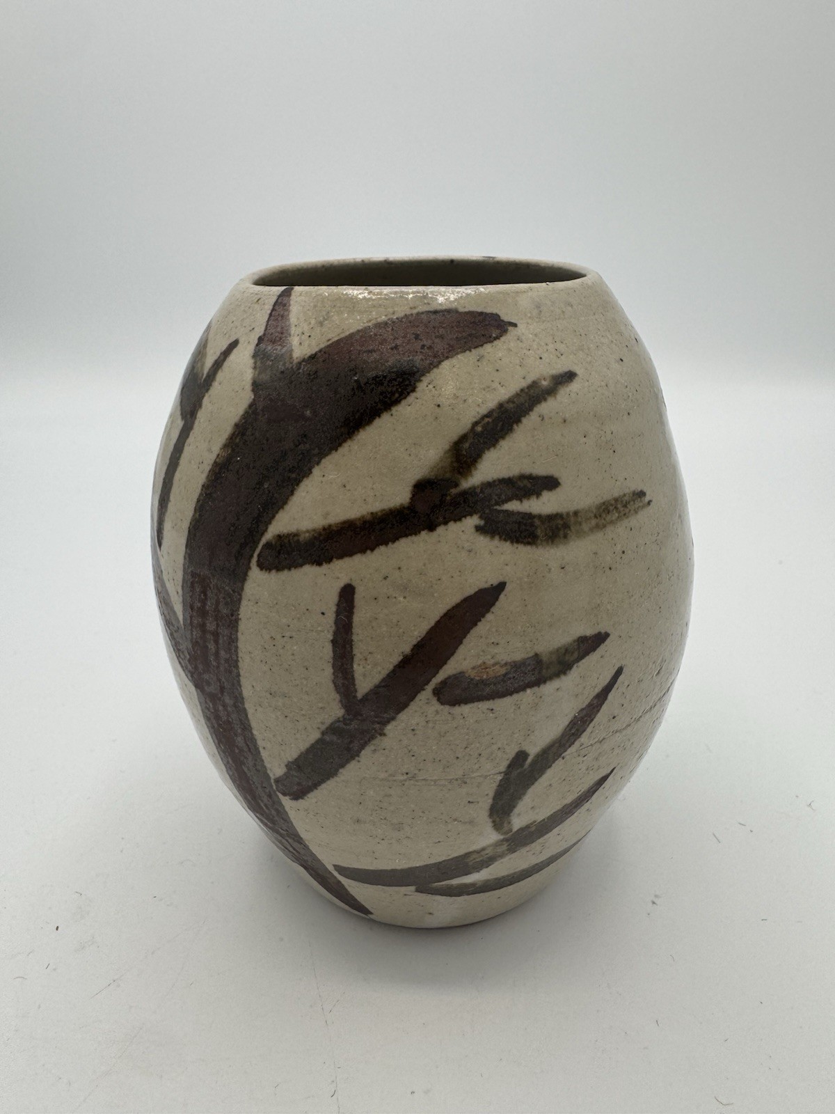 Signed Studio Pottery Vase Tree Motif Hand Thrown Stoneware Rustic Woodland 4.5″