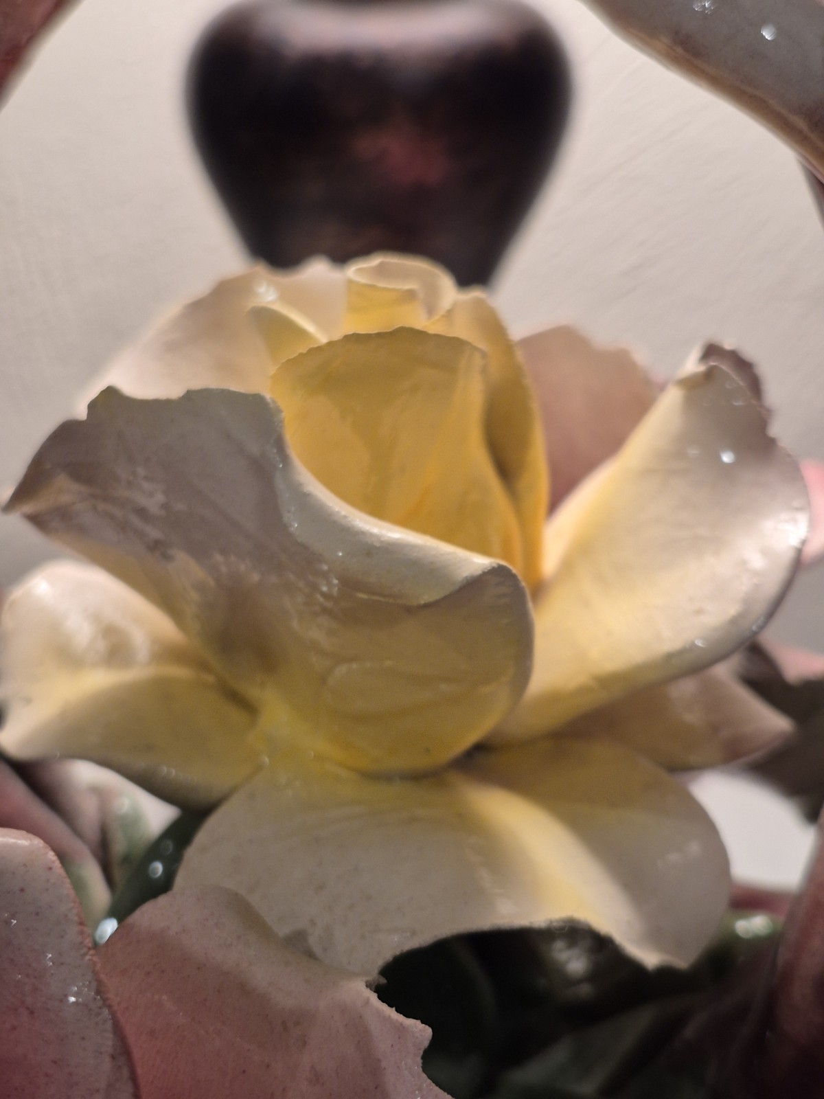 Vintage Large Italian Capodimonte Porcelain Pink And Yellow Flower Basket 11″x6″