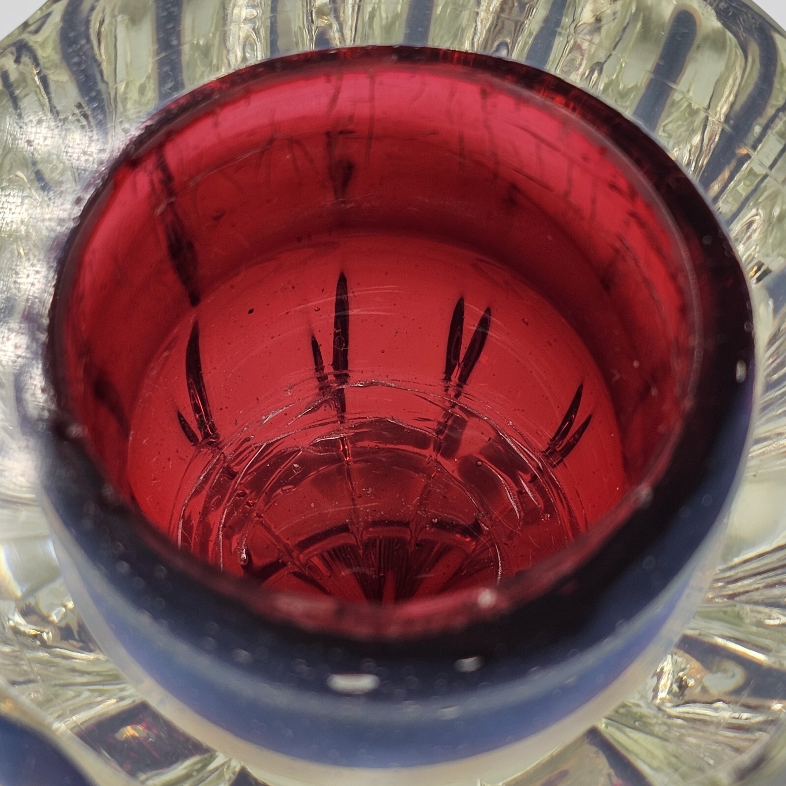 Vintage Sommerso Art Glass Paperweight Inkwell Petal Cased Red Purple READ