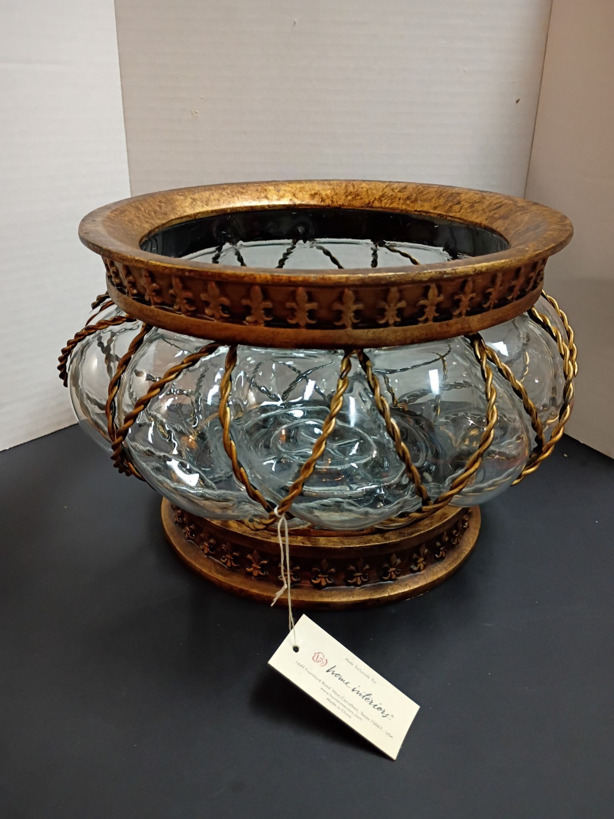 VTG Large Blown Caged Art Glass Bowl Home Interiors 80s NWT NIB
