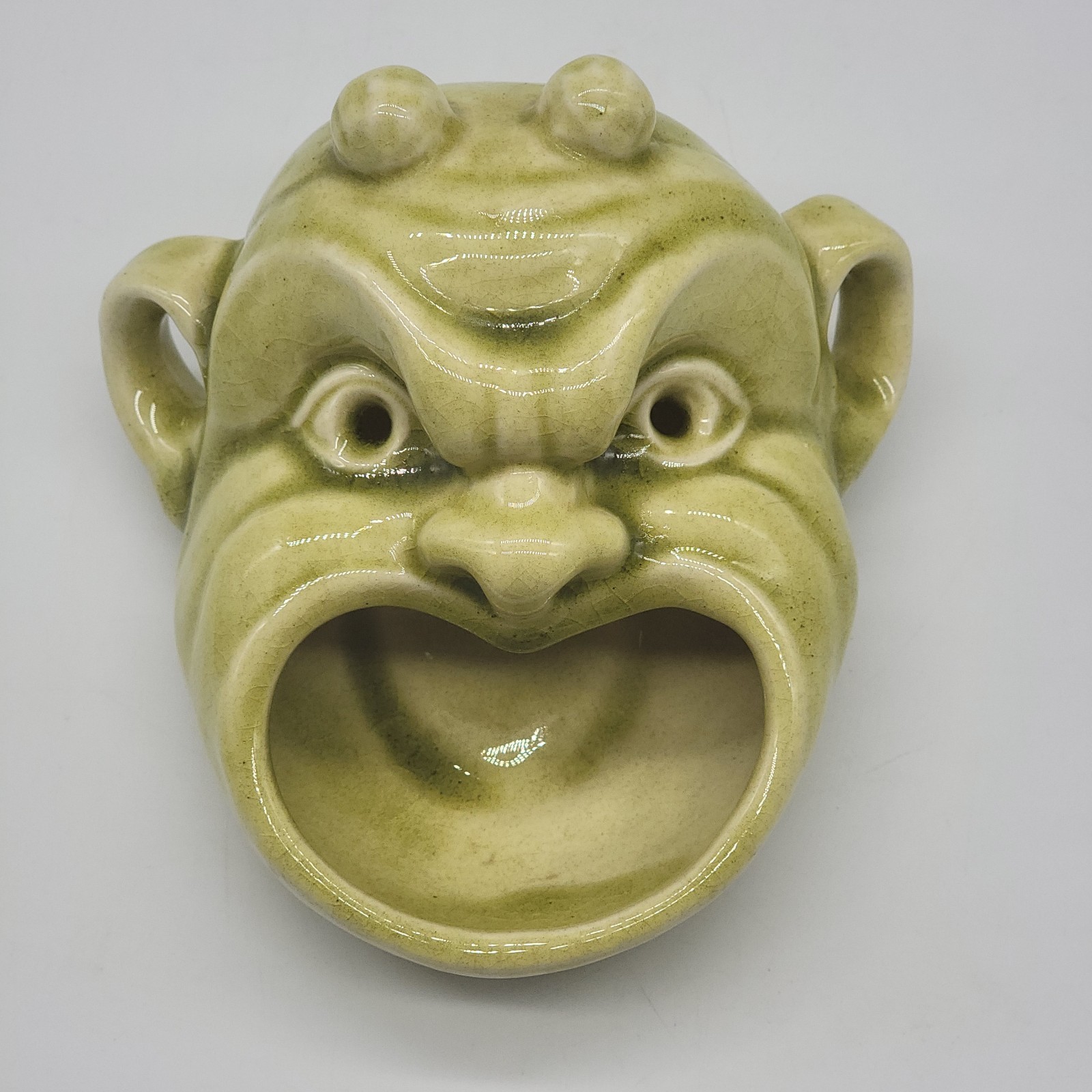 Rare Rookwood Cherokee Devil Ashtray Chartreuse Green 2457 Art Pottery 1946 Mask