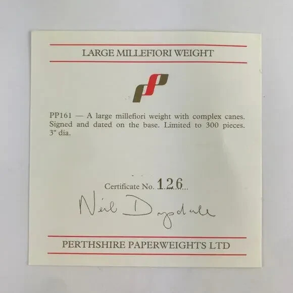 Perthshire PP161 1994 Millefiori Hexagon Cane Radial Twist LE Paperweight Cert