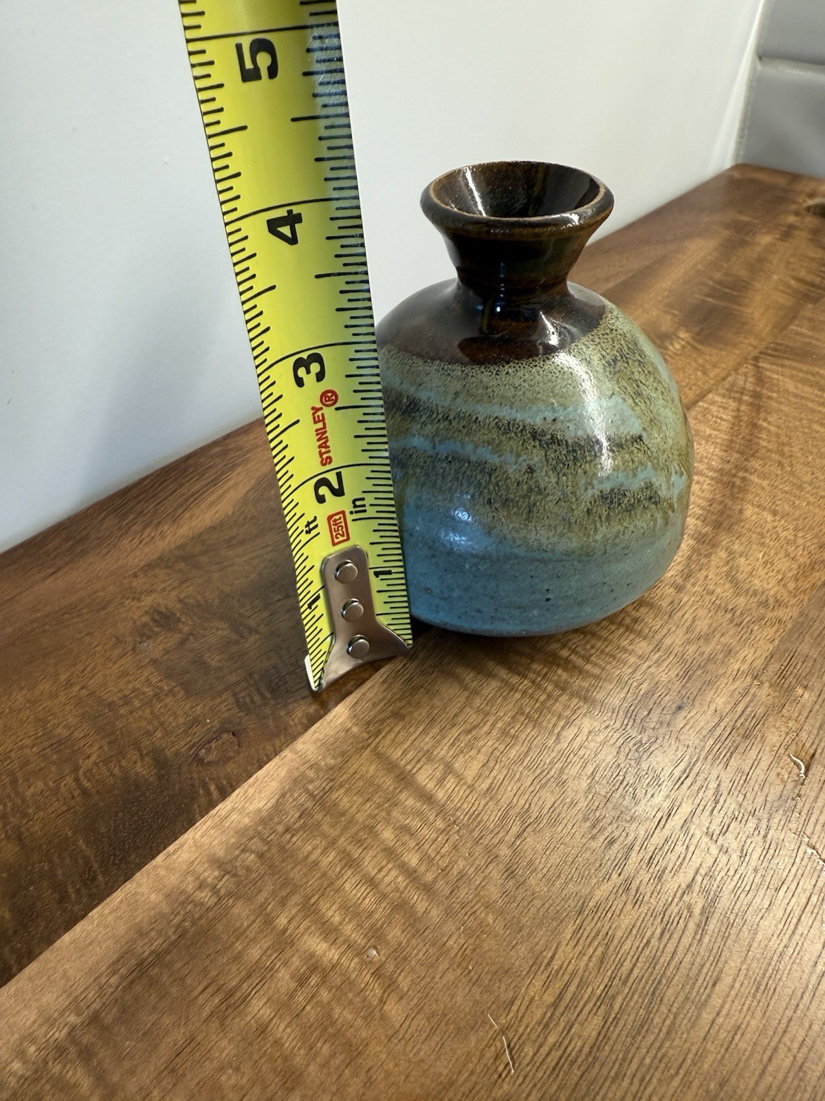 Studio Art Glazed Pottery Vase Handmade Signed Sidney 81 -4” Tall Blue Brown