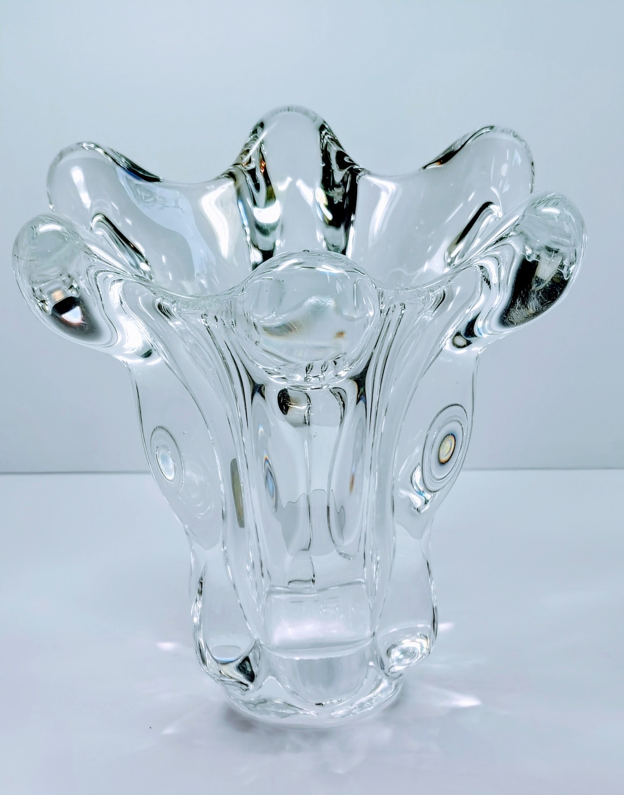 Vintage Art Vannes Le Chatel French Crystal Splash Vase MCM France Heavy